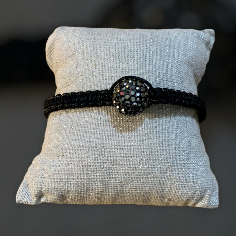 Braided Black Rope w/Black Rhinestone Bracelet
